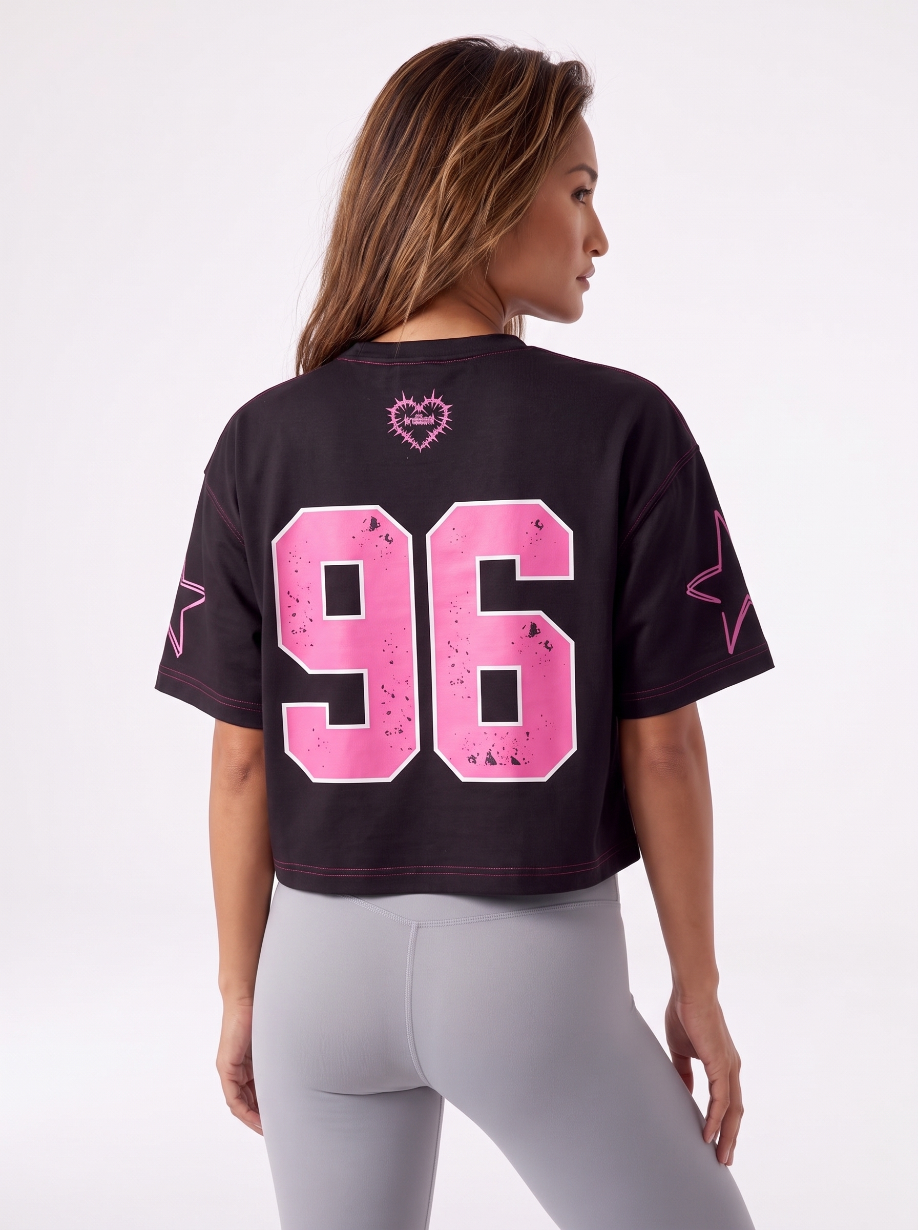 Pink stitched black tee