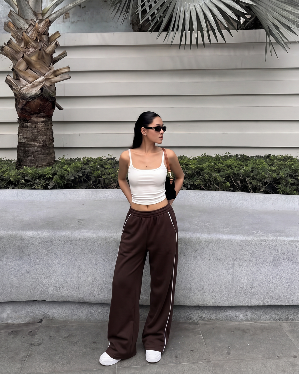 Brown Piping Track Pants