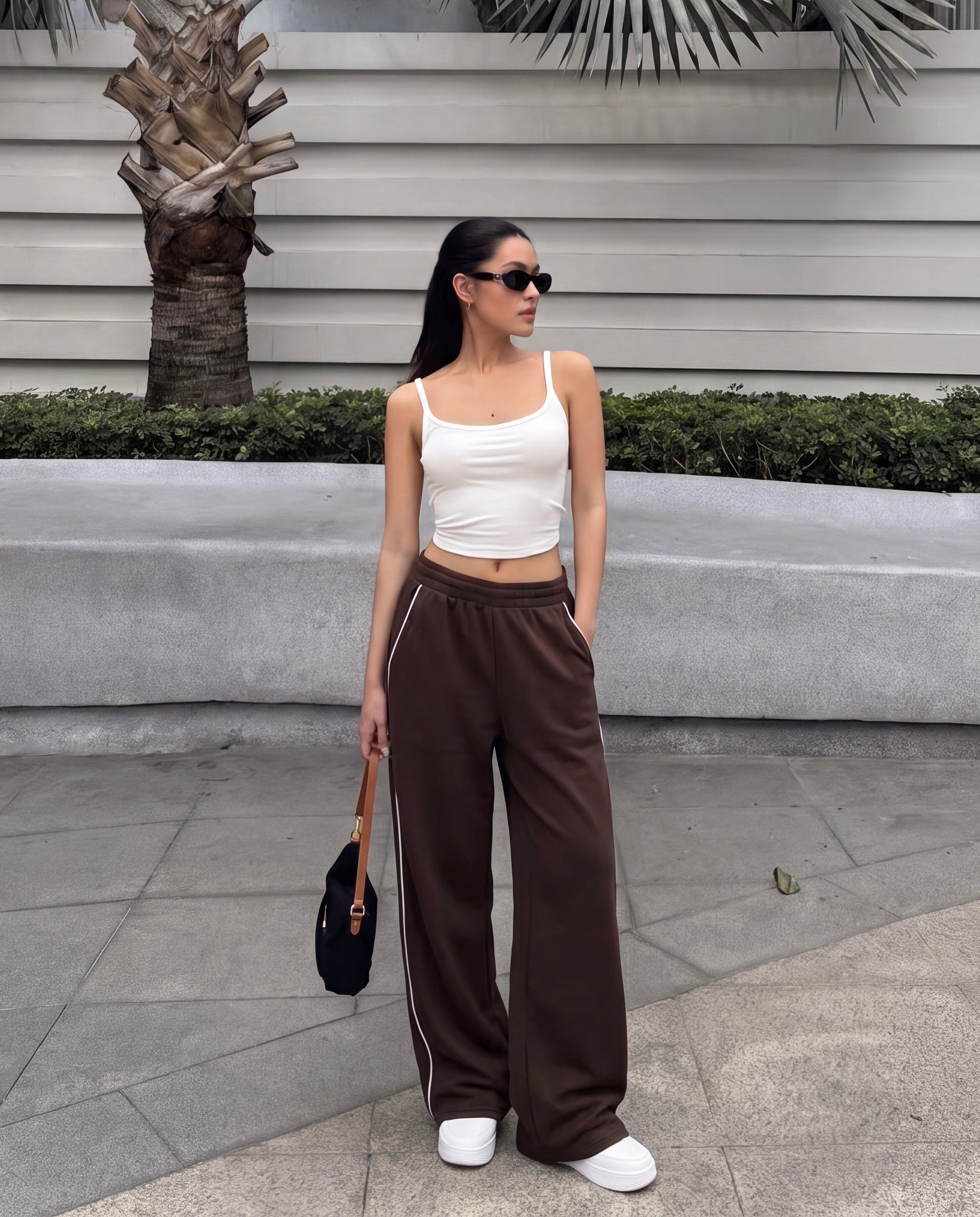 Brown Piping Track Pants