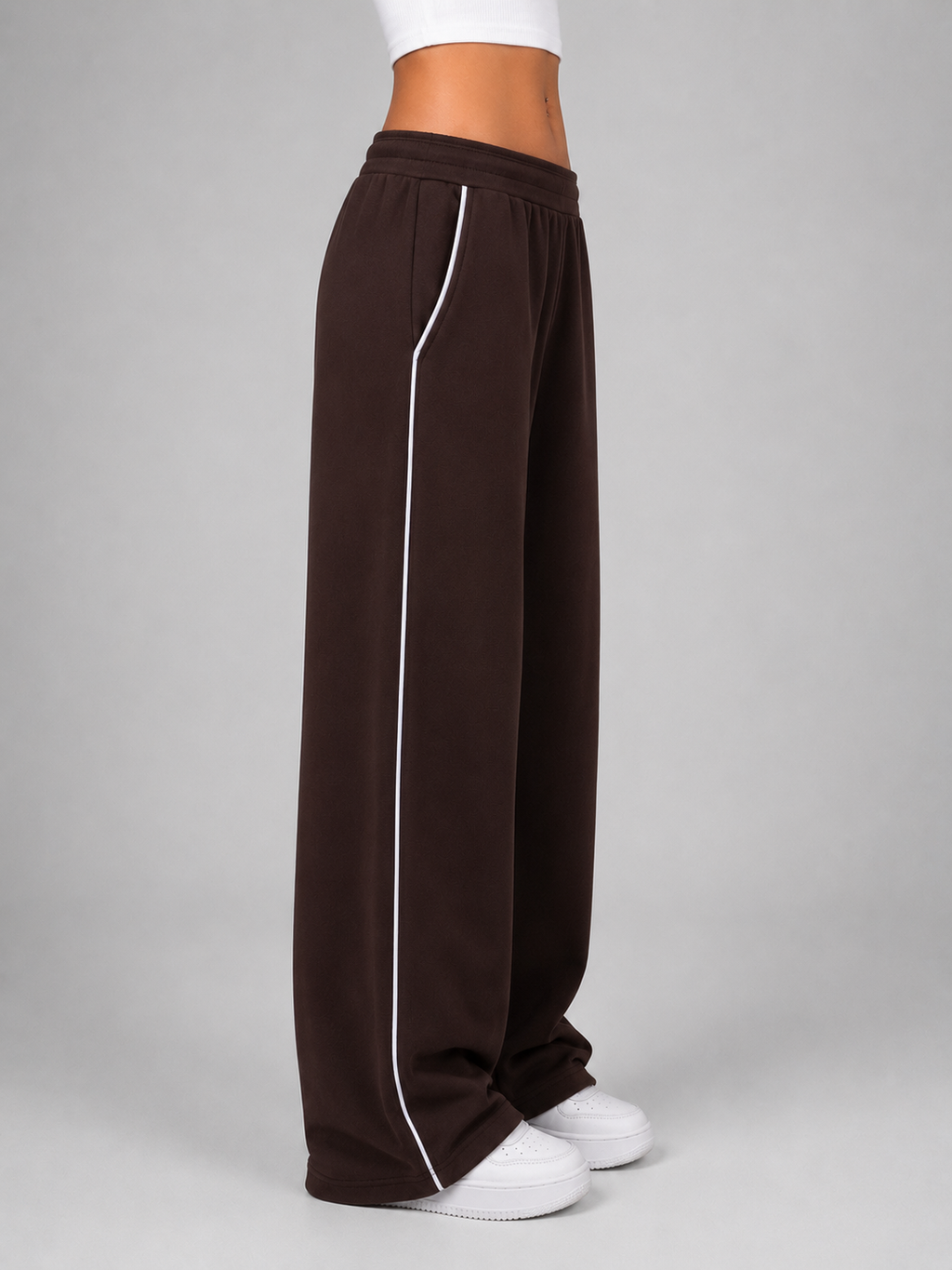 Brown Piping Track Pants