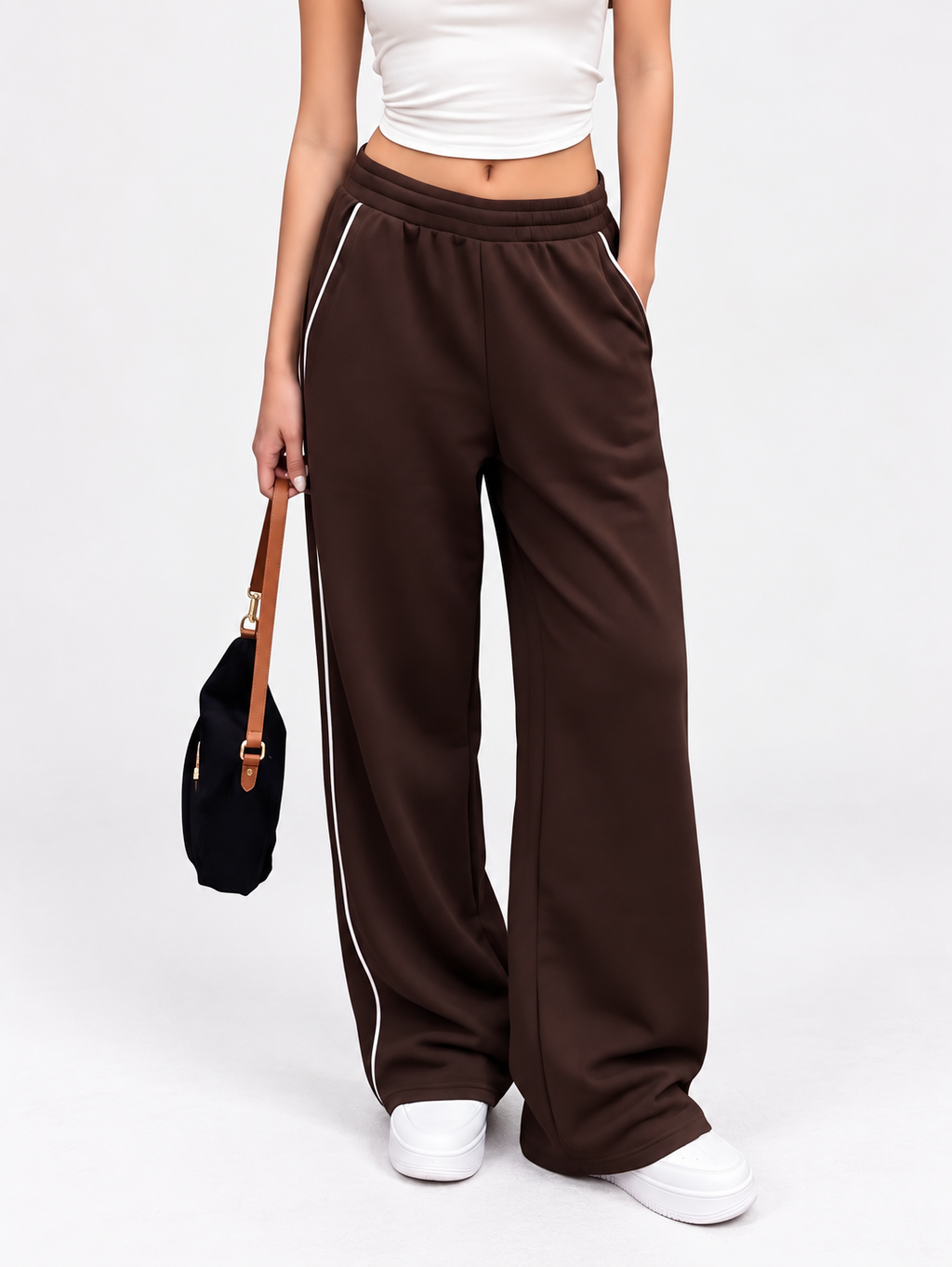 Brown Piping Track Pants