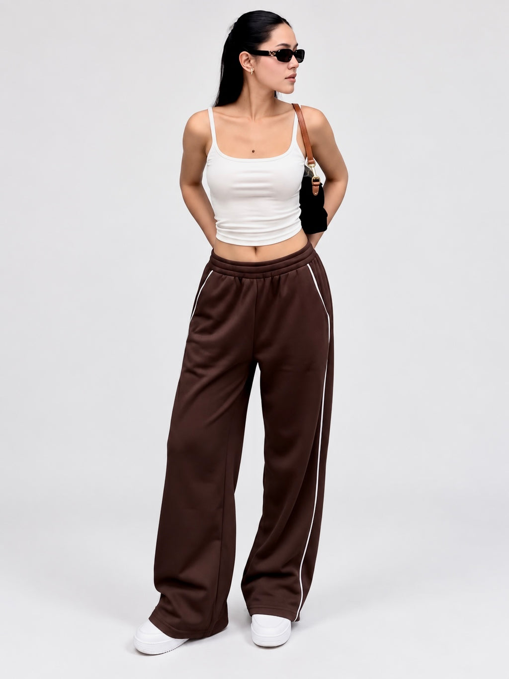 Brown Piping Track Pants