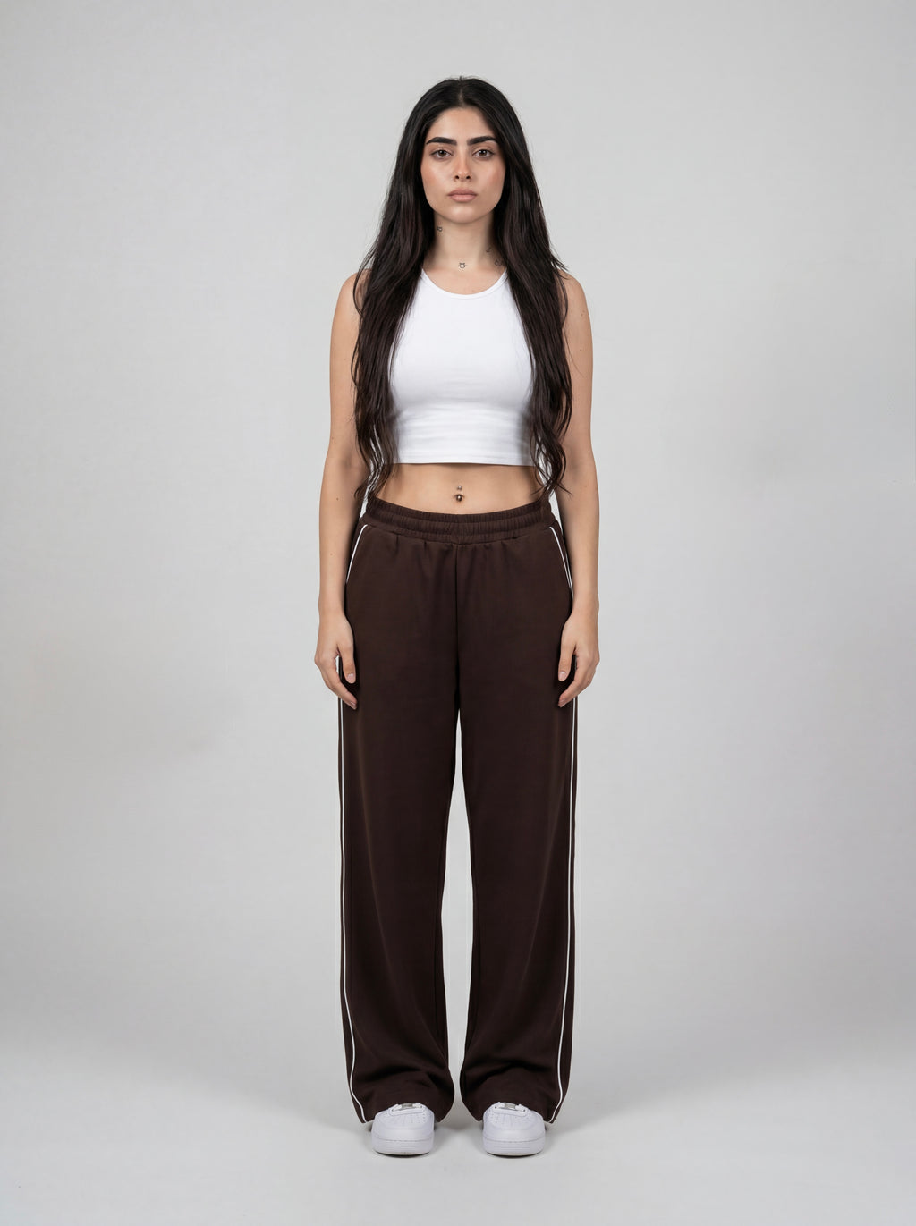 Brown Piping Track Pants