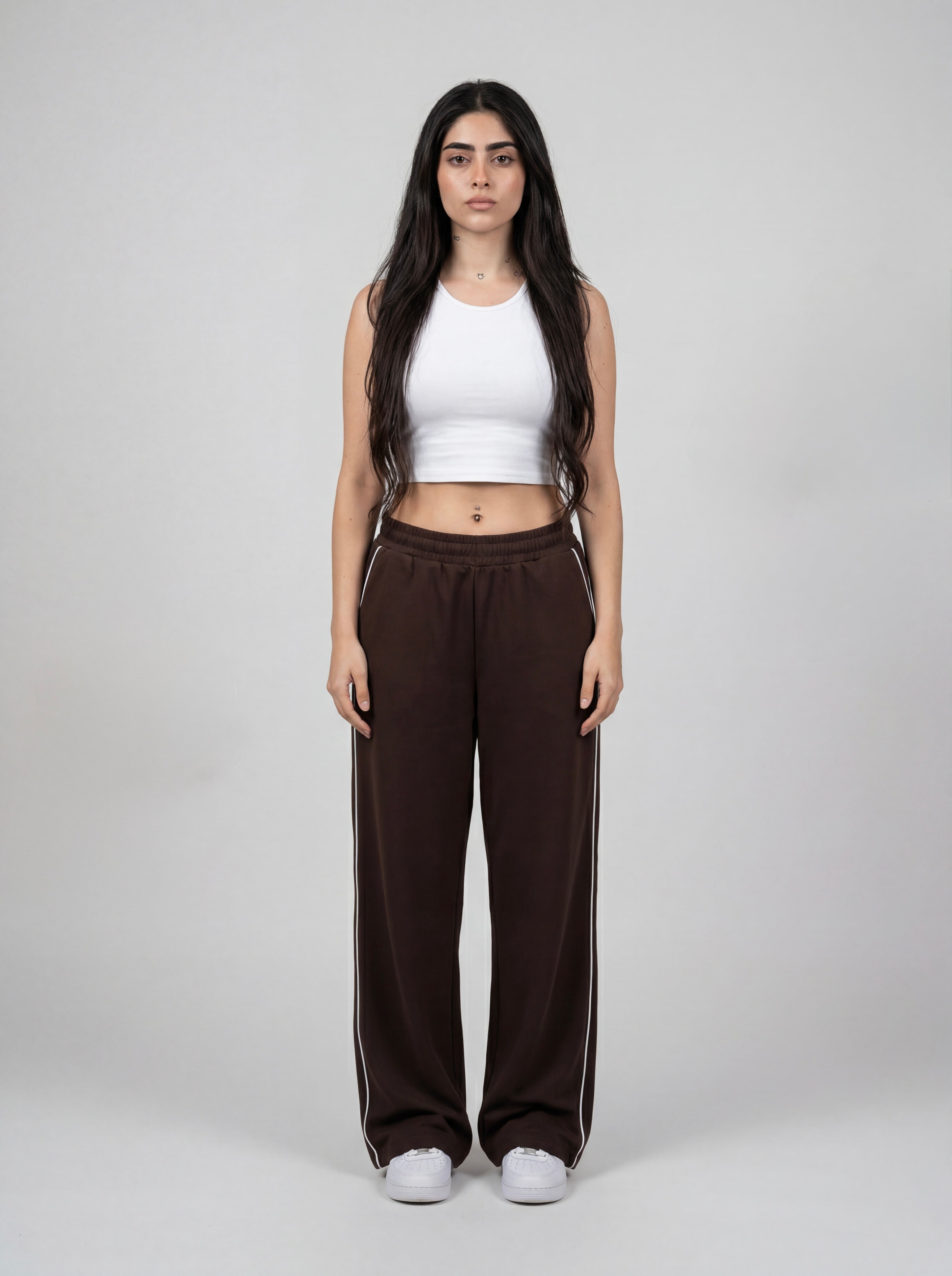 Brown Piping Track Pants