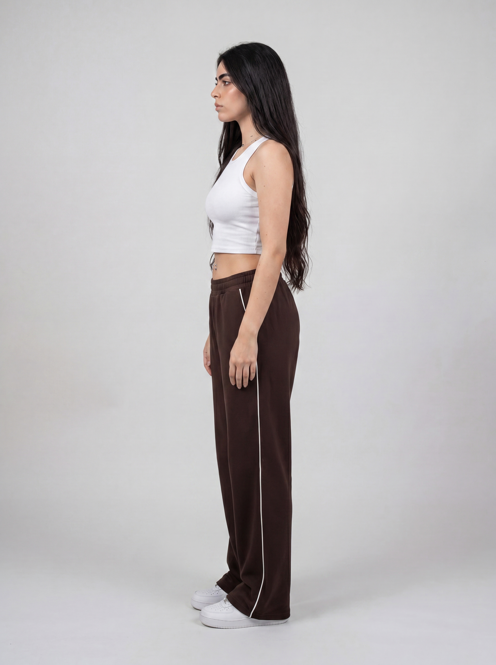 Brown Piping Track Pants