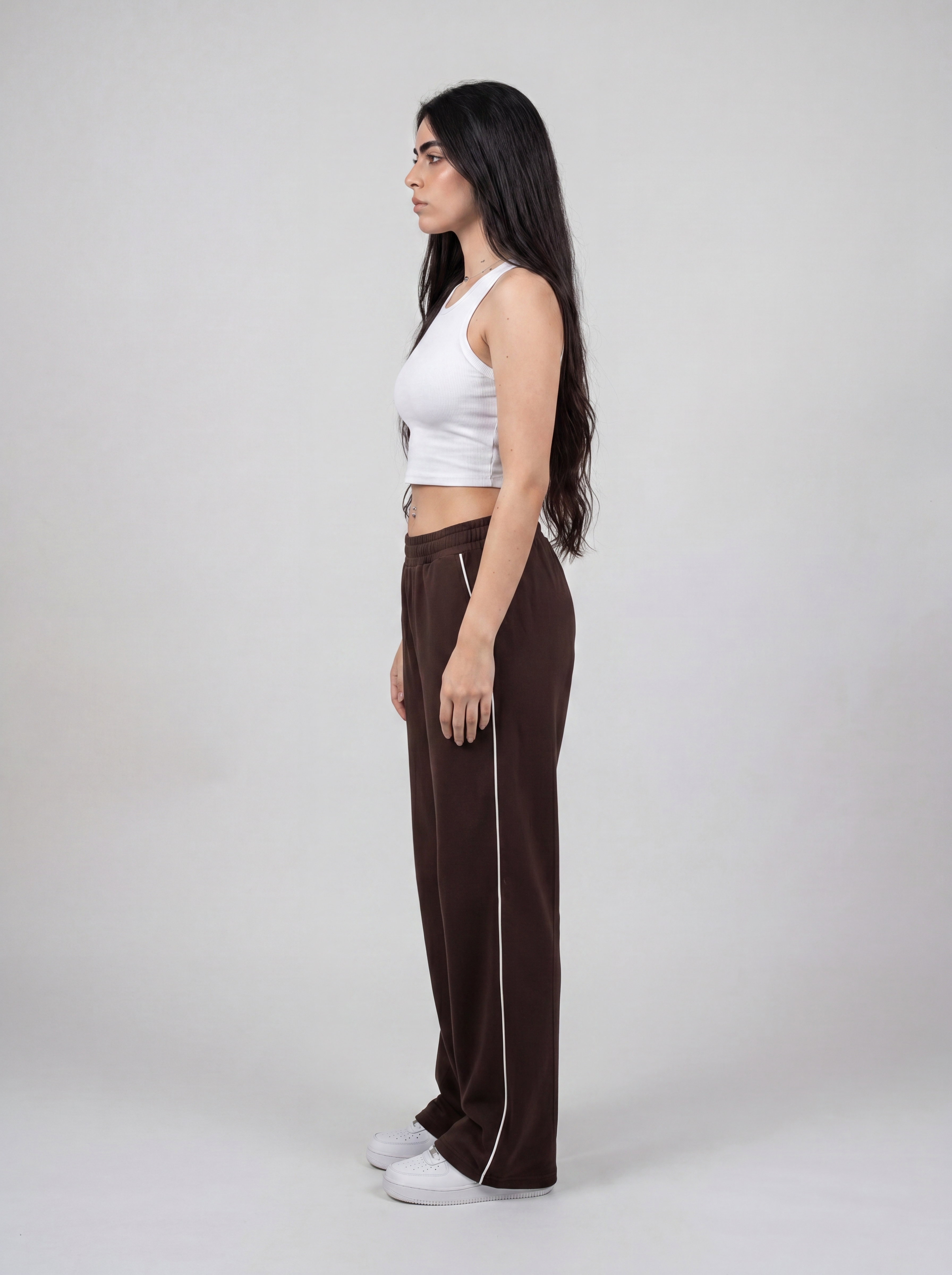Brown Piping Track Pants
