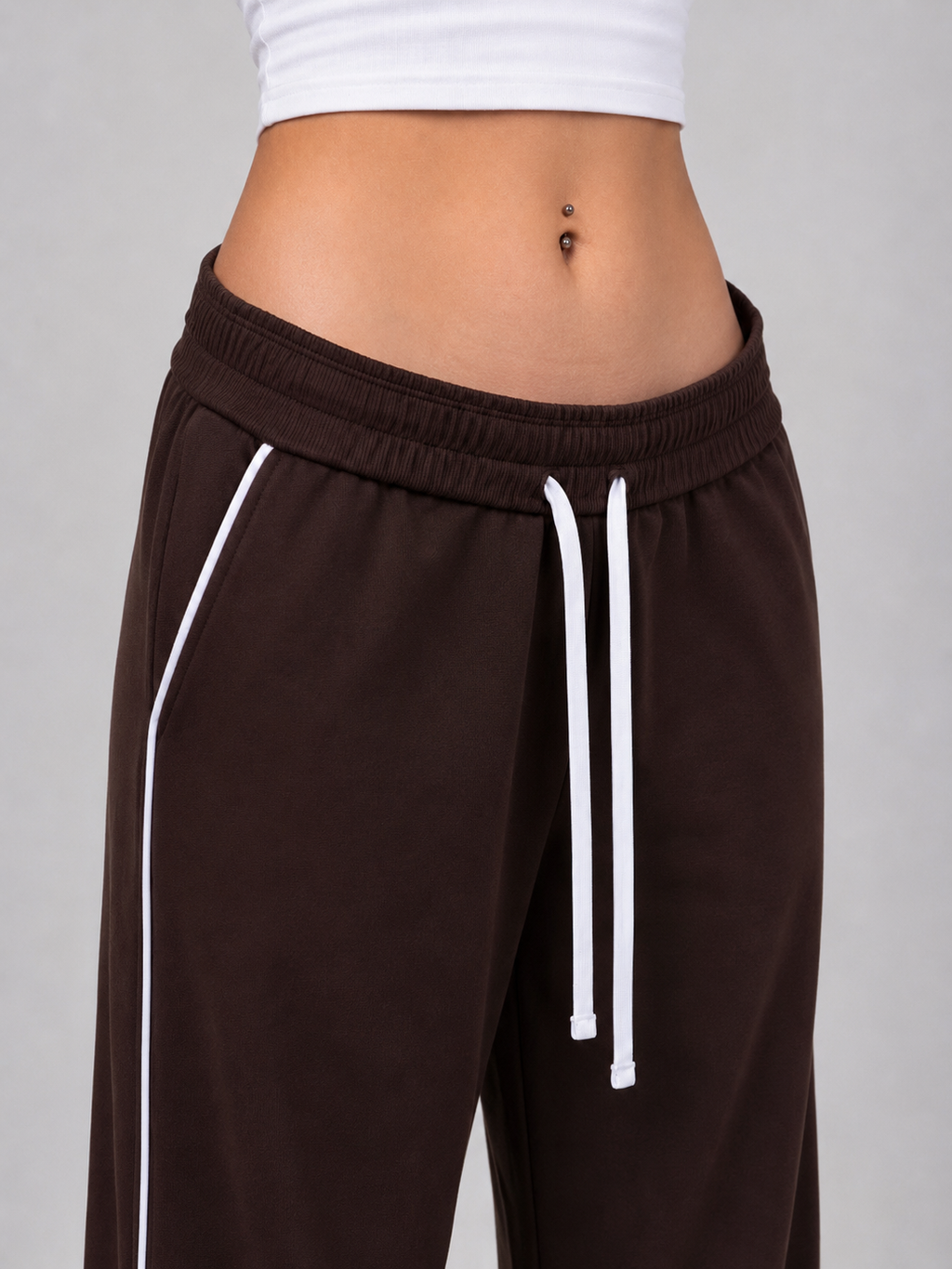 Brown Piping Track Pants