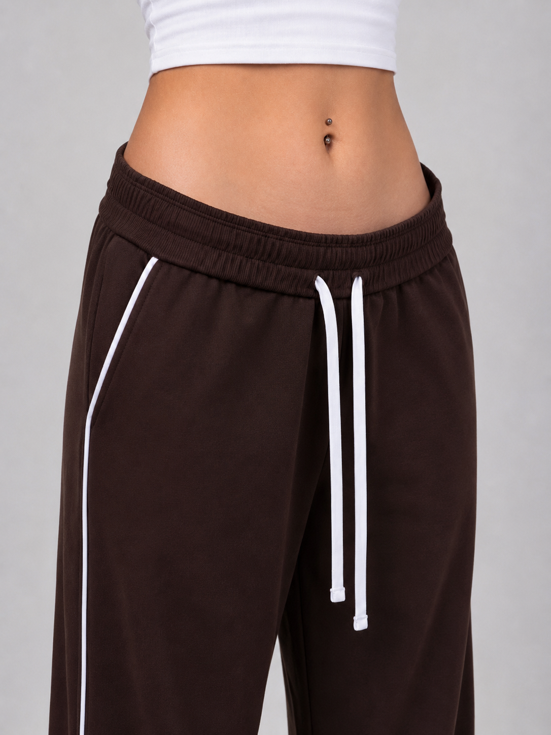 Brown Piping Track Pants