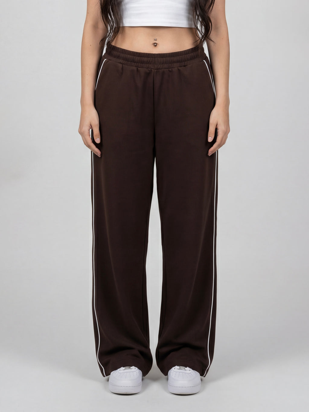 Brown Piping Track Pants