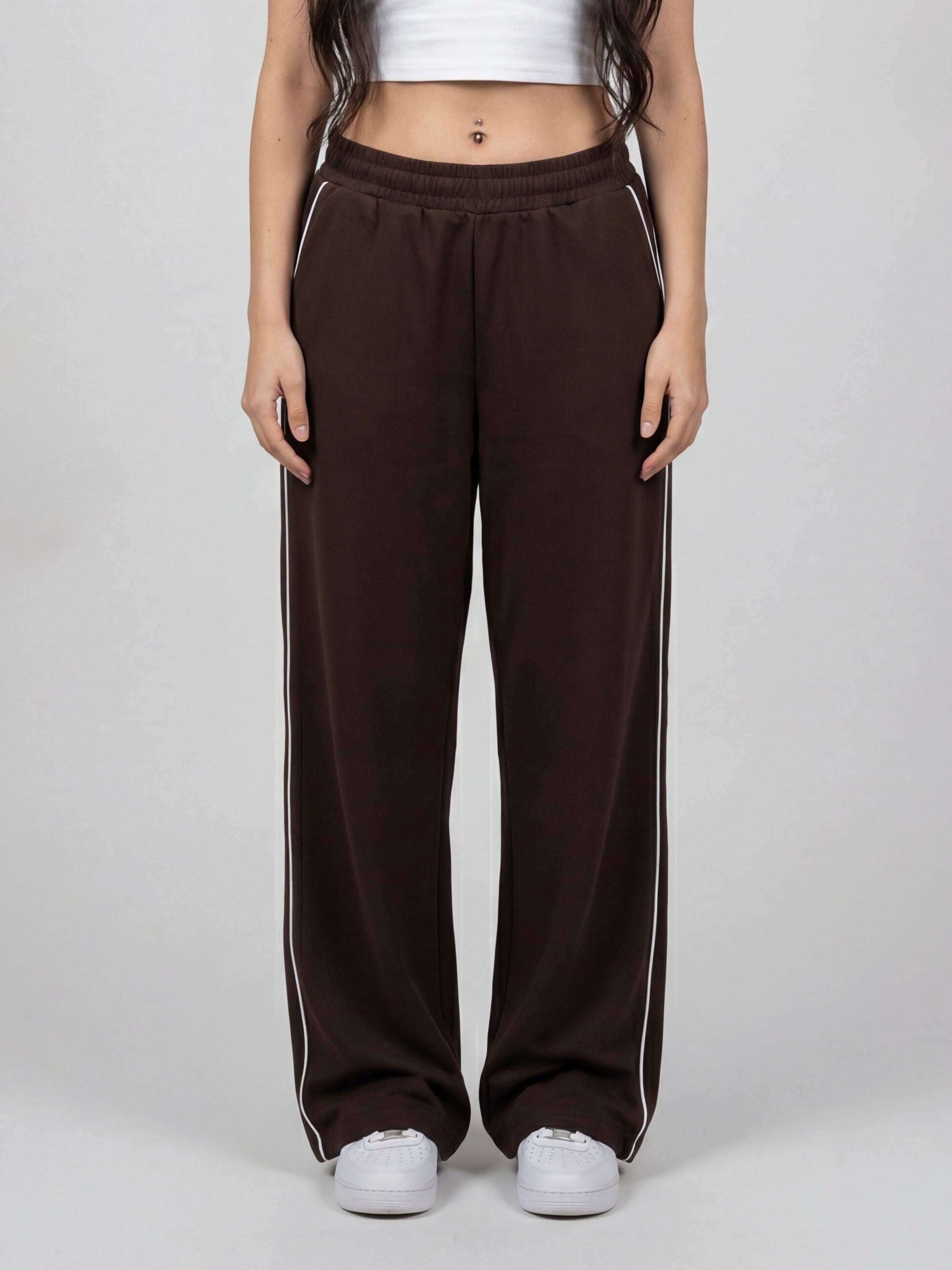 Brown Piping Track Pants